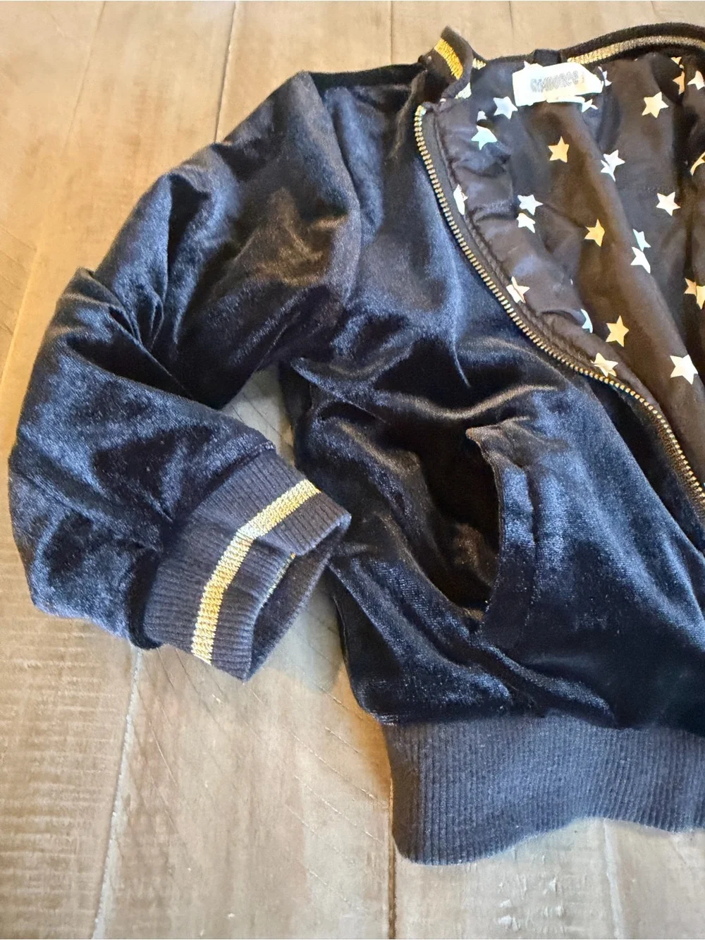 Gymboree Black Velvet Bomber Jacket with Gold Trim
